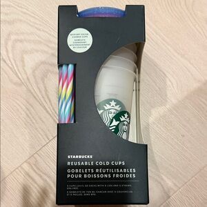 Starbucks Reusable Cold Cups with Colorful Straws
